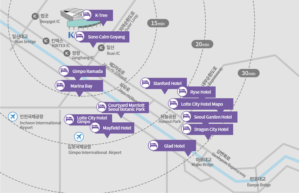 마리나베이, 롯데시티호텔 김포, 스탠포드 호텔 , 롯데시티호텔 마포, 서울 가든호텔 , 글래드호텔 여의도 , 드래곤 시티호텔 , 글래드호텔 마모 위치 이미지
